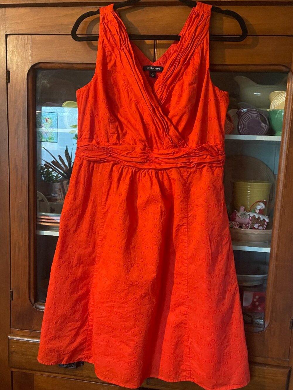 Orange/Red Lands' End Cotton Summer Dress Size 14